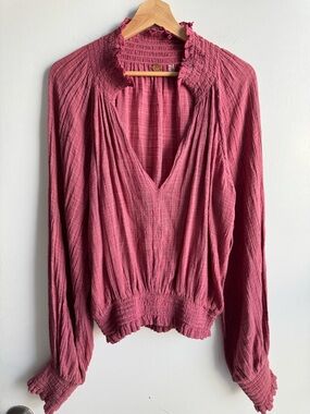 Free People One Solid Smocked Long Sleeve Top. Sz. XL